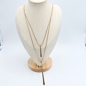 Lauren Ralph Lauren Gold Tone Layered Lariat Necklace Crystal Bars
